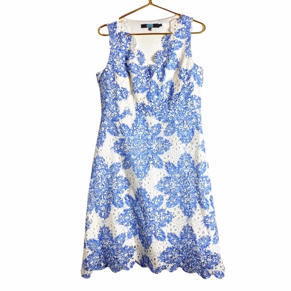 Anthropologie Dresses & Skirts - Anthropologie Eva Franco Starflower Scalloped Blue & White Lace Dress